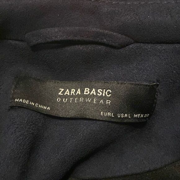 EUC Zara Womens Navy Blue Suede Effect Biker Jacket (No Belt) - Picture 3 of 4